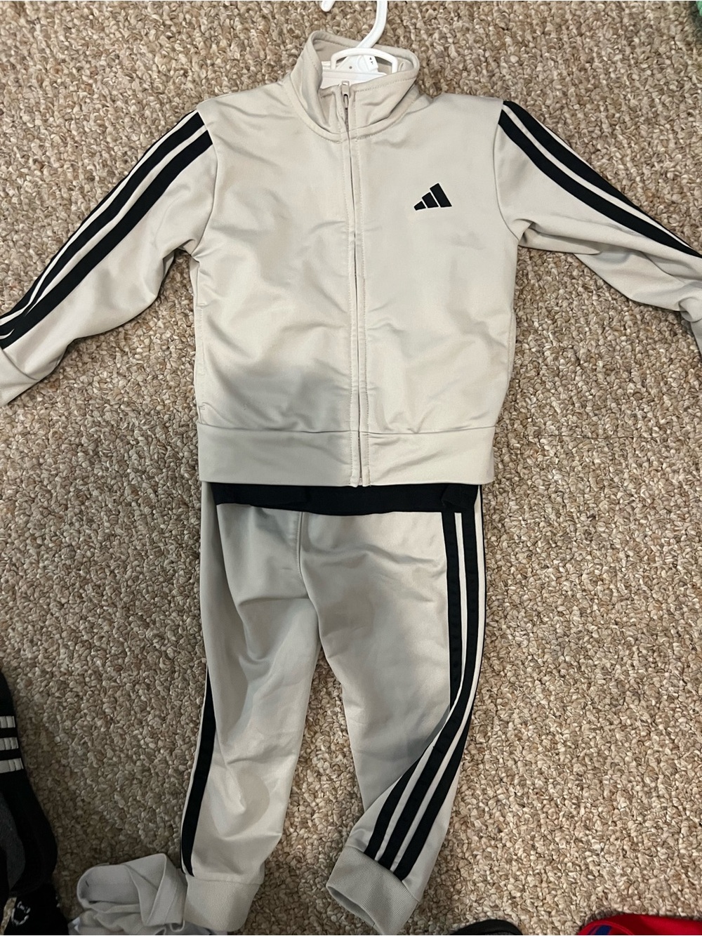 adidas Cream and Black Kids Track Jacket & Joggers Set